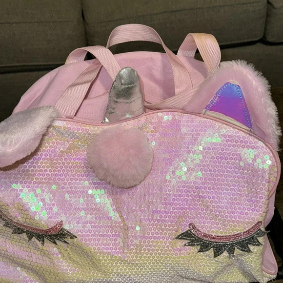 love2design pink unicorn sequin zipper travel luggage kids bag rolling suitcase - Picture 3 of 10